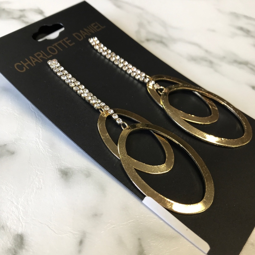 ‼️ Stunning Drop Earring  Rhinestone Gold Hoops - Picture 5 of 6